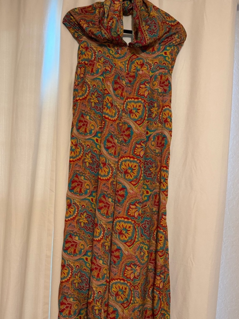 Paisley Halter Tie-Waist Boho Jumpsuit in Multicolor Orange - So Cute! π₯° - Picture 6 of 6